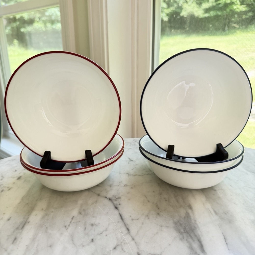 Lot of 6 Corelle Vitrelle 6.25" Cereal Bowls 3 Bandhani Crimson Red 3 Ocean Blue